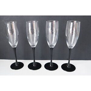 4 Vintage LUMINARC Black Stemmed Champagne Flutes Wine Glasses